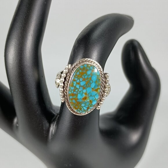 Native America Navajo Sterling Silver Turquoise Ring By Bobby Platero Size: 7 - Picture 1 of 9